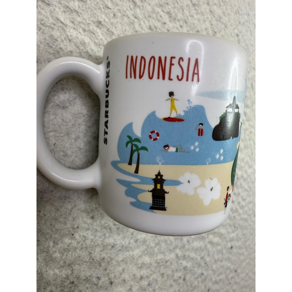 Starbucks Indonesia Series Demitasse Espresso Mug 3 oz Red Interior 2015 Ceramic